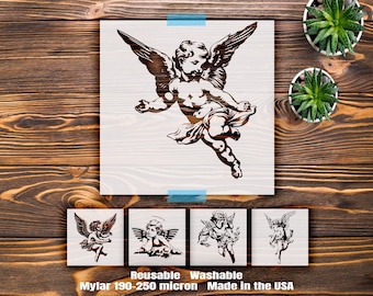Flying Cherub Mylar Stencil, Baroque Angel (Reusable for Wall Art)