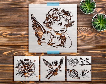 Cherub Angel Stencil, Reusable Mylar Template, Baroque Style