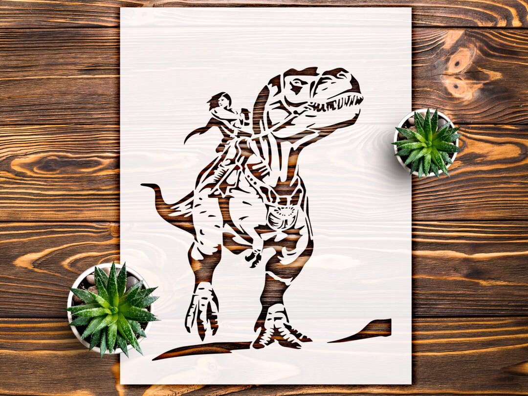 Dinosaur Rider Stencil - Whimsical Dino Design for Art, Crafts, and ...