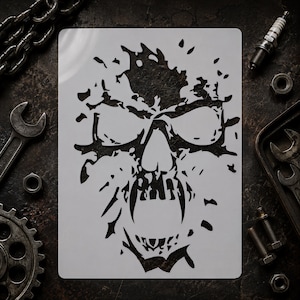 Exploding Skull Stencil for Painting, Shattered Skull Wall Decor, Gothic Horror Art, Biker Garage Decor, Large Stencil