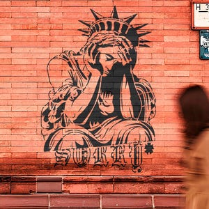 Statue of Liberty Crying Stencil, Mylar Plastic Political Art Wall Decor Tool