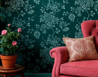 Reusable Rose Wall Stencil, Elegant Floral Home Decor