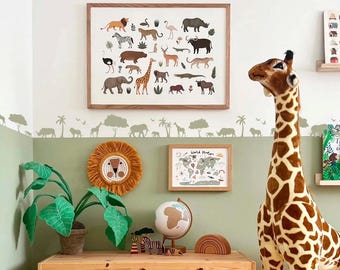 Safari Nursery Wall Stencil - Giraffes and Trees Design