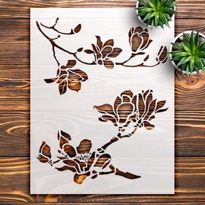Magnolia Flower Stencil, Botanical Floral Wall Art, Large Reusable Mylar Painting Stencil