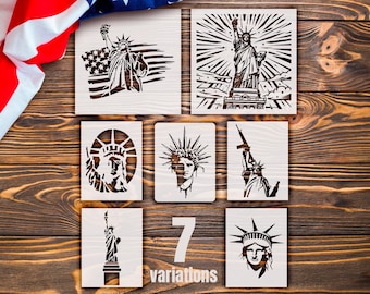 USA Craft Stencil, Statue of Liberty with Stars and Rays (Reusable Mylar)