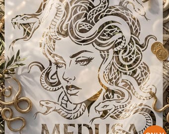 Medusa Stencil, Snake Wall Stencil, Gorgon Large Wall Stencil for Painting, Mythology Stencil, Large Stencil, Gothic Decor