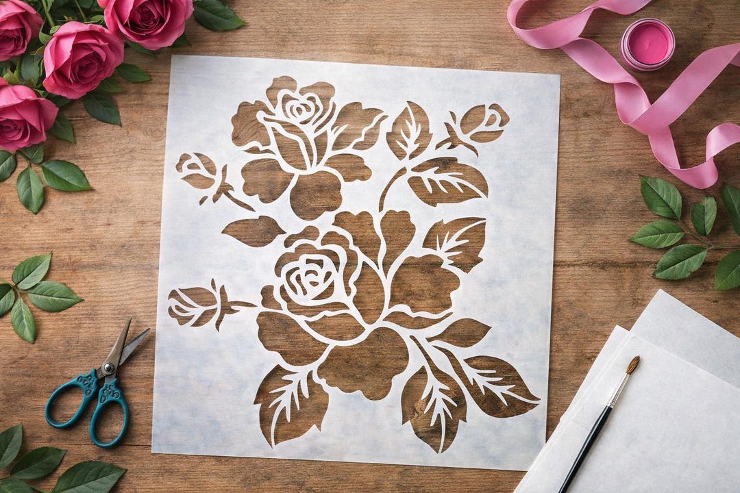 Rose Flower Stencil, Vintage Botanical Wall Decor Pattern - Etsy