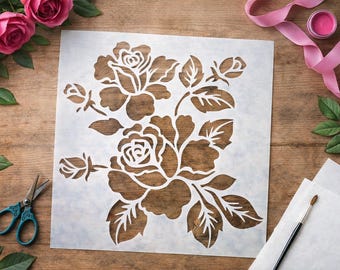 Rose Flower Stencil, Vintage Botanical Wall Decor Pattern