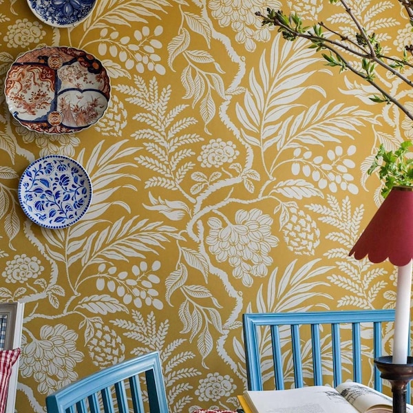 Floral Wall Stencil W-7 - Reusable Botanical Pattern for Accent Walls