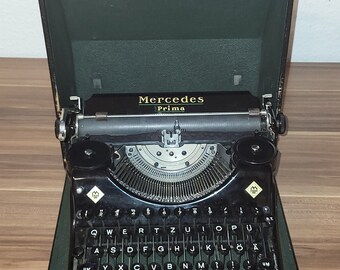 Mercedes Prima -- seltene tragbare Schreibmaschine 1935 -- antike glänzende schwarz -- gut funktionierend - QWERTZ Tastatur