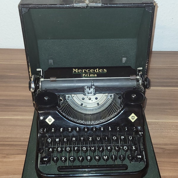 Mercedes Prima -- seltene tragbare Schreibmaschine 1935 -- antike glänzende schwarz -- gut funktionierend - QWERTZ Tastatur