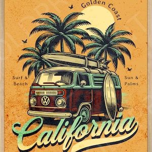 Poster Vintage California | Carta opaca di qualità museale | Decorazione interna retrò | Poster in stile anni '70