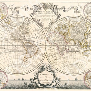 Ancienne Carte du Monde (1720) | Qualité Musée en Papier Mat | Décoration D'intérieur Vintage | Carte Historique