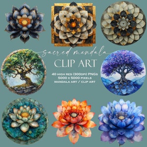 Bundle di 40 clip art di mandala a geometria sacra, PNG geometria sacra, clipart di geometria sacra, disegni geometrici, PNG, albero della vita, logo di loto