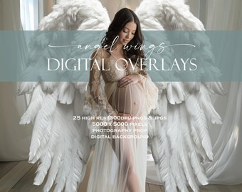 25 engelenvleugels digitale achtergrond overlays PNG, fantasievleugels, witte engelenvleugels, zwarte engelenvleugels, Photoshop-overlays, moederschap achtergrond