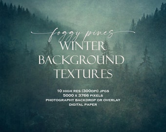 Foggy Pines Digital Paper Pack (10) - Winter Blue, Digital Papers, Photo Background, Digital Scrapbook Paper, Invitation Background, JPG PSD