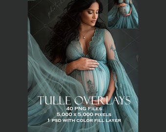 Tulle Overlays Bundle, 40 PNG, Photoshop, Digital Veil, Flying Fabric, Maternity Session, Wedding Session, Fabric Overlays Translucent Veil