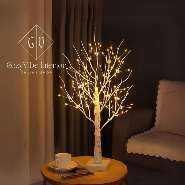 Handgemachte Birken Baum Lampe | Mini Baum Birke | Dekorative Birke | Birkenbaum | Rustikale Wohnkultur | Handgefertigte Holzlampe