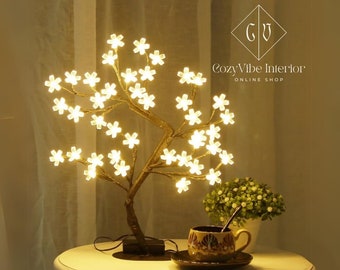 Lámpara de árbol bonsái / Luz de árbol de flor de cerezo / Lámpara de árbol bonsái de dormitorio / Luz nocturna de flores- Una obra de arte de luz nocturna floral