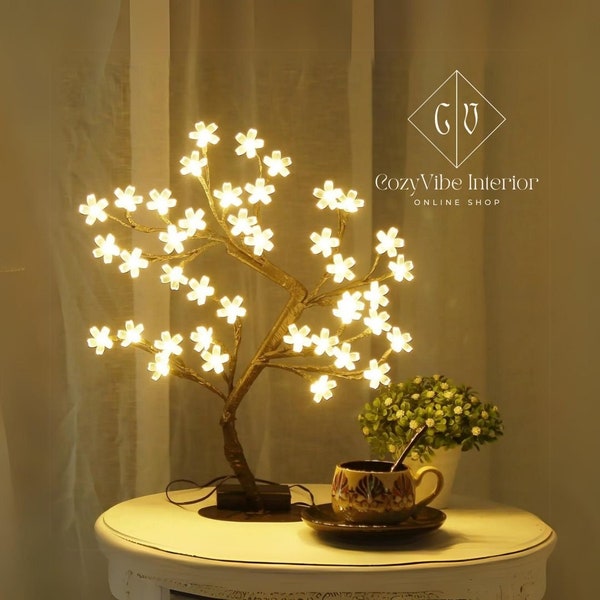 Bonsai Tree Lamp | Cherry Blossom Tree Light | Bedroom Bonsai Tree Lamp | Flower Night Light- A Floral Night Light Artwork
