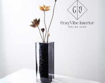 Harz Holz Vase | Einzigartige Blumenvase | Harz Gebranntes Holz Vase | Modernes Wohndekor | Handgefertigte Holzvase | Handgegossene Resin Vase