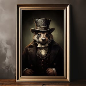 Victorian Badger Portrait Print: Gothic Dark Academia Animal Art (Digital Download)