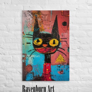 Envoltura de lona de gato moderna. Impresión de expresionismo de arte contemporáneo. Pintura de graffiti callejero. Decoración del hogar de lona grande.