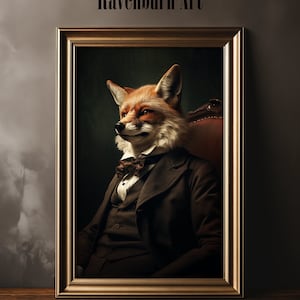 Victorian Fox Portrait Print: Gothic Dark Academia Animal Art (Digital Download)