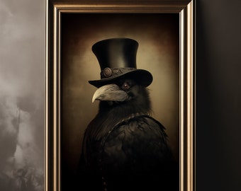 Fagan Raven Vintage Wand Kunst Druck, Vintage, Gothic, digitaler download druckbare Poster, Tier Porträt, viktorianischen Dark Academia, Wohnkultur