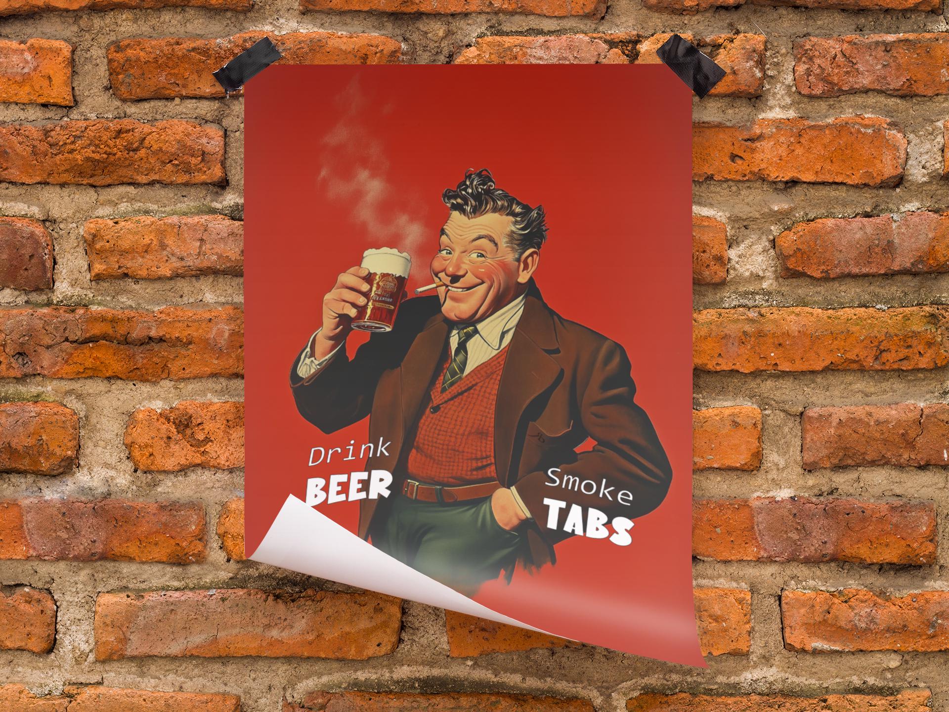 tabs slang cigarettes Drink Beer Smoke Tabs | Vintage Funny Wall Poster Art