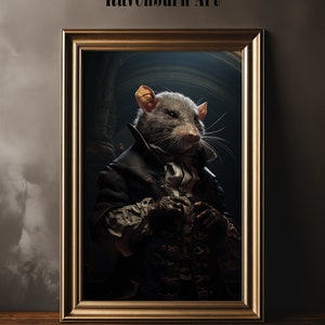 Cunning Rat Vintage Wall Art Print, Vintage, Gothic, Digital download Printable Poster, Animal Portrait, Victorian Dark Academia, Home decor