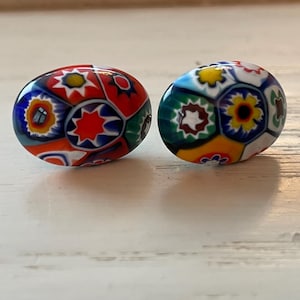 Vintage Murano Millefiori Gold Filled Glass Pierced Earrings