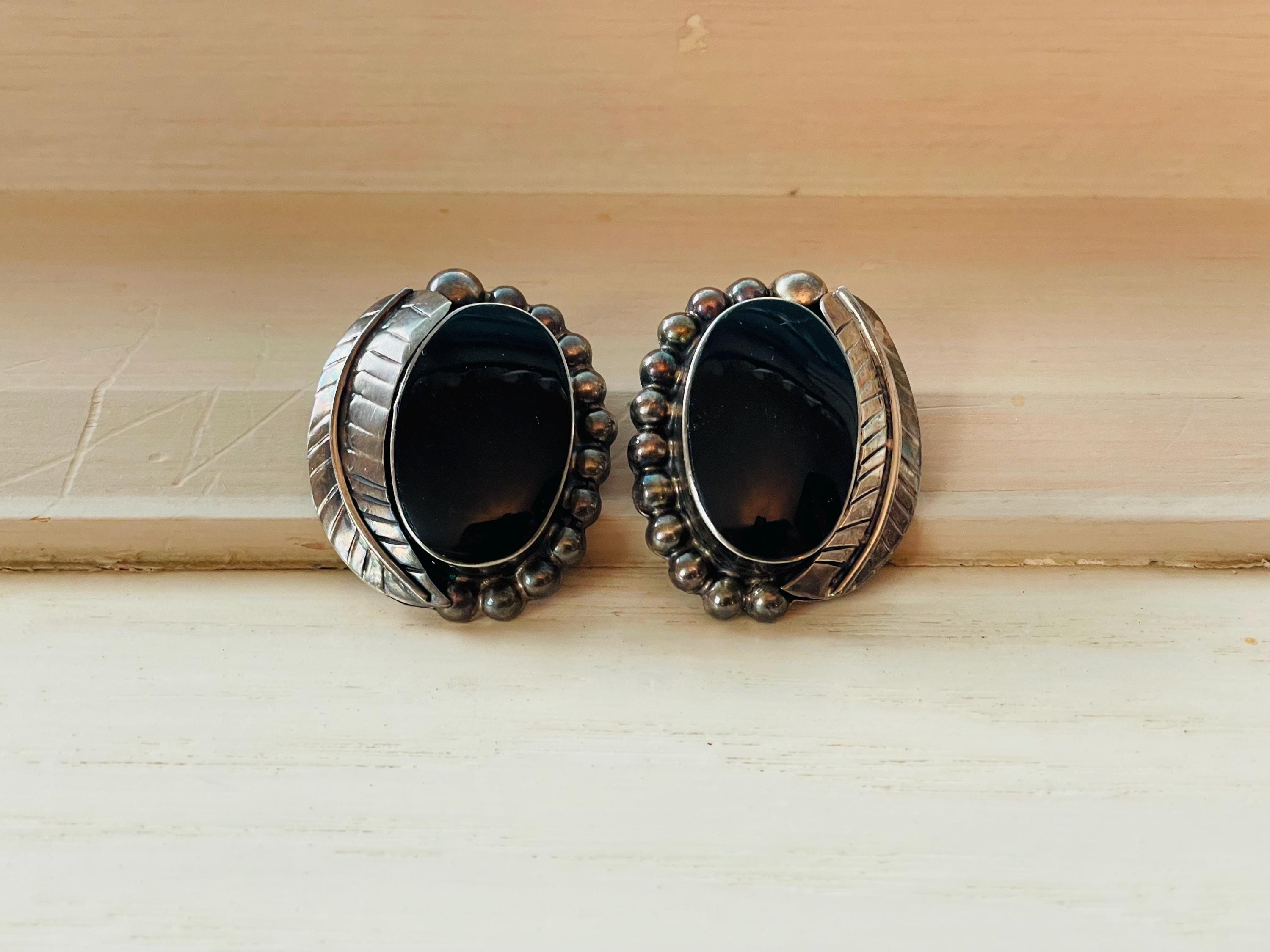 Vintage Taxco 925 Mexico Black Onyx Clip on Earrings - Etsy Taxco Mexico Earrings 925 Sterling Silver Vintage Black Onyx Clip On hectagon main image 0