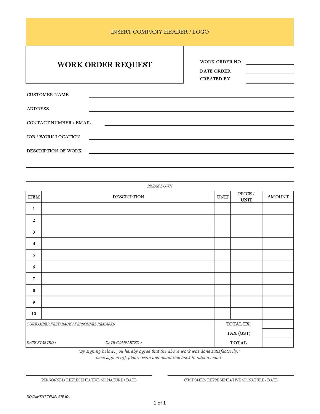 Template, Editable, A4 - Work Oder Request Form - Etsy