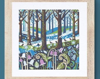 Bluebell Woods Cross Stitch Pattern Trees Modern Floral Landscape (PDF Download)