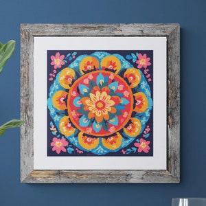 Flower Mandala Cross Stitch Pattern: Colorful Floral Design (PDF Download)