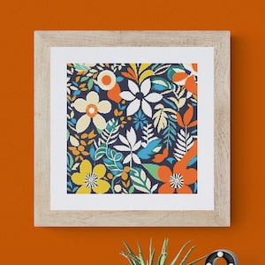 Retro Floral Cross Stitch Pattern: Colorful Full Coverage (PDF Download)