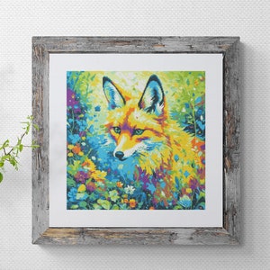 Fox and Flowers Cross Stitch Pattern: Colorful Floral Design (PDF Download)