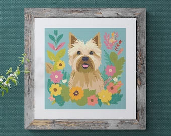 Cairn Terrier Cross Stitch Pattern pdf instant download Dog folk art counted cross stitch pattern full coverage 200 x200 stitches