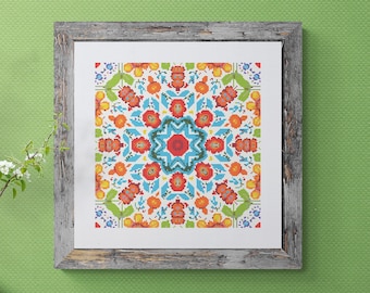 Padrão de ponto cruz de mandala floral: cobertura total (download digital em PDF)