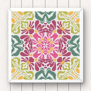Cross Stitch Pattern Flowers Abstract Retro pdf instant download colourful easy floral pattern counted cross stitch chart simple