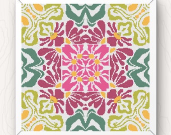 Abstract Floral Cross Stitch Pattern: Retro Colorful Design (PDF Pattern)