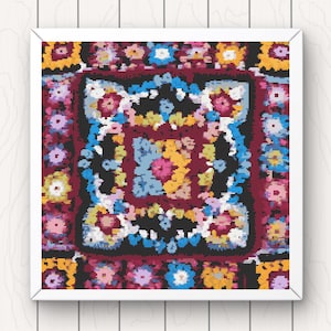 Patrón de punto de cruz crochet abuela cuadrado pdf descarga instantánea gráfico de punto de cruz floral moderno colorido digital grande