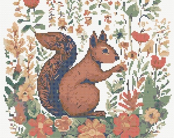 Eichhörnchen Kreuzstichmuster: Waldvolkskunst (PDF Download)