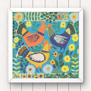 Abstract Chicken Cross Stitch Pattern: Colorful Rooster Design (PDF Download)