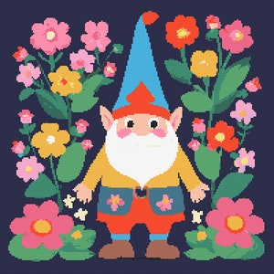 Gnome and Flowers Cross Stitch Pattern: Folk Art (PDF Download)