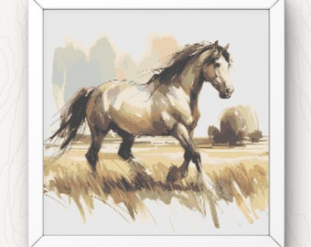 Padrão de ponto cruz com cabeça de cavalo em aquarela: design animal moderno (download em PDF)