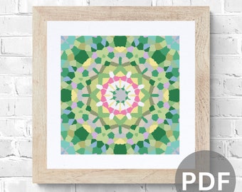 Green Mandala Cross Stitch Pattern: Modern Flower Design (PDF Download)