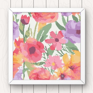 Wilde bloemen Cross Stitch patroon bloemen aquarel pdf instant download landschap geteld kruissteek patroon grafiek volledige dekking eenvoudig