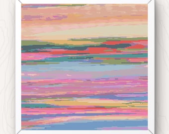 Colorful Abstract Landscape Cross Stitch Pattern Chart (PDF Download)